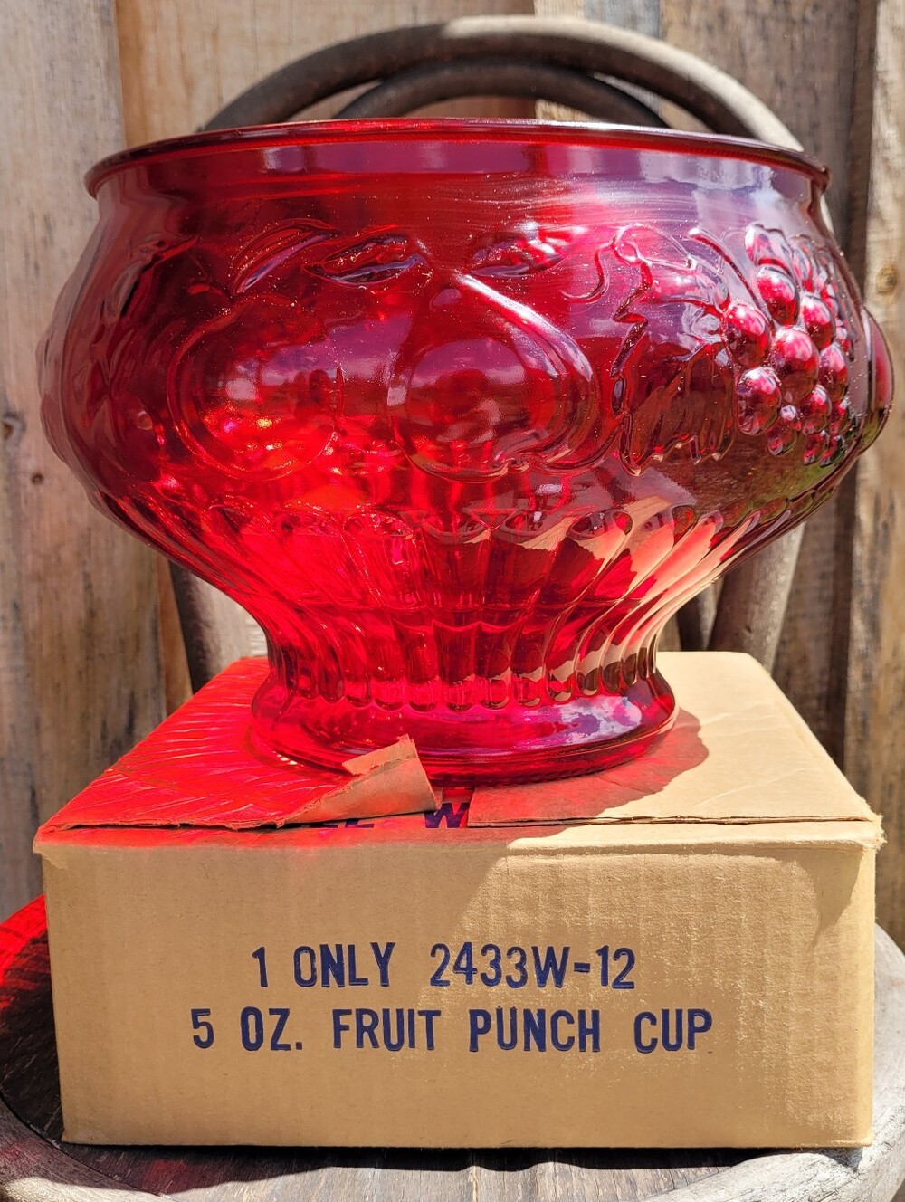 Jeannette Glass Ruby Red Punch Bowl and 9 White Glass Mugs